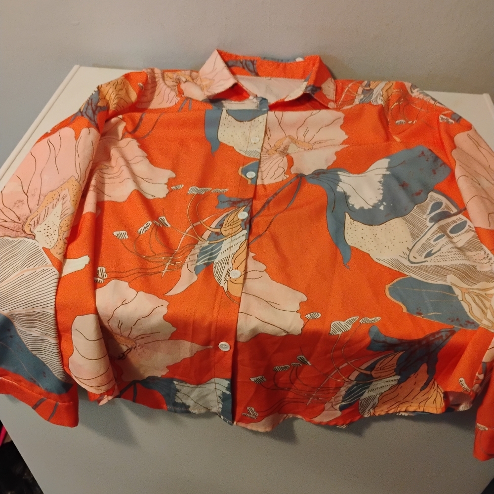 Floral Orange Button-Up Shirt